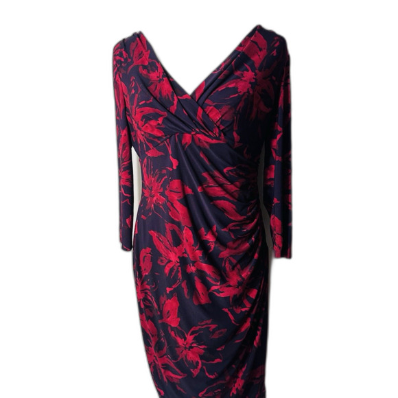RALPH LAUREN Women's Faux Wrap Floral Sheath Dress Size 10 Red ]Stretch - Picture 6 of 14